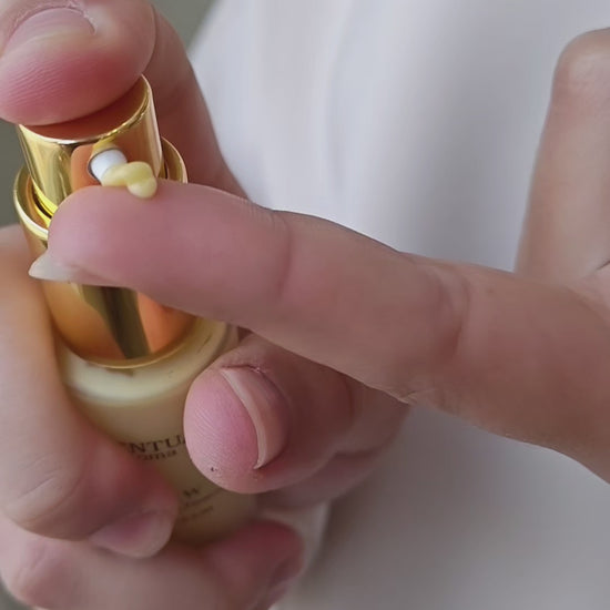 Scentual Aroma Brightening and firming eye cream application on under-eye area for youthful, hydrated skin